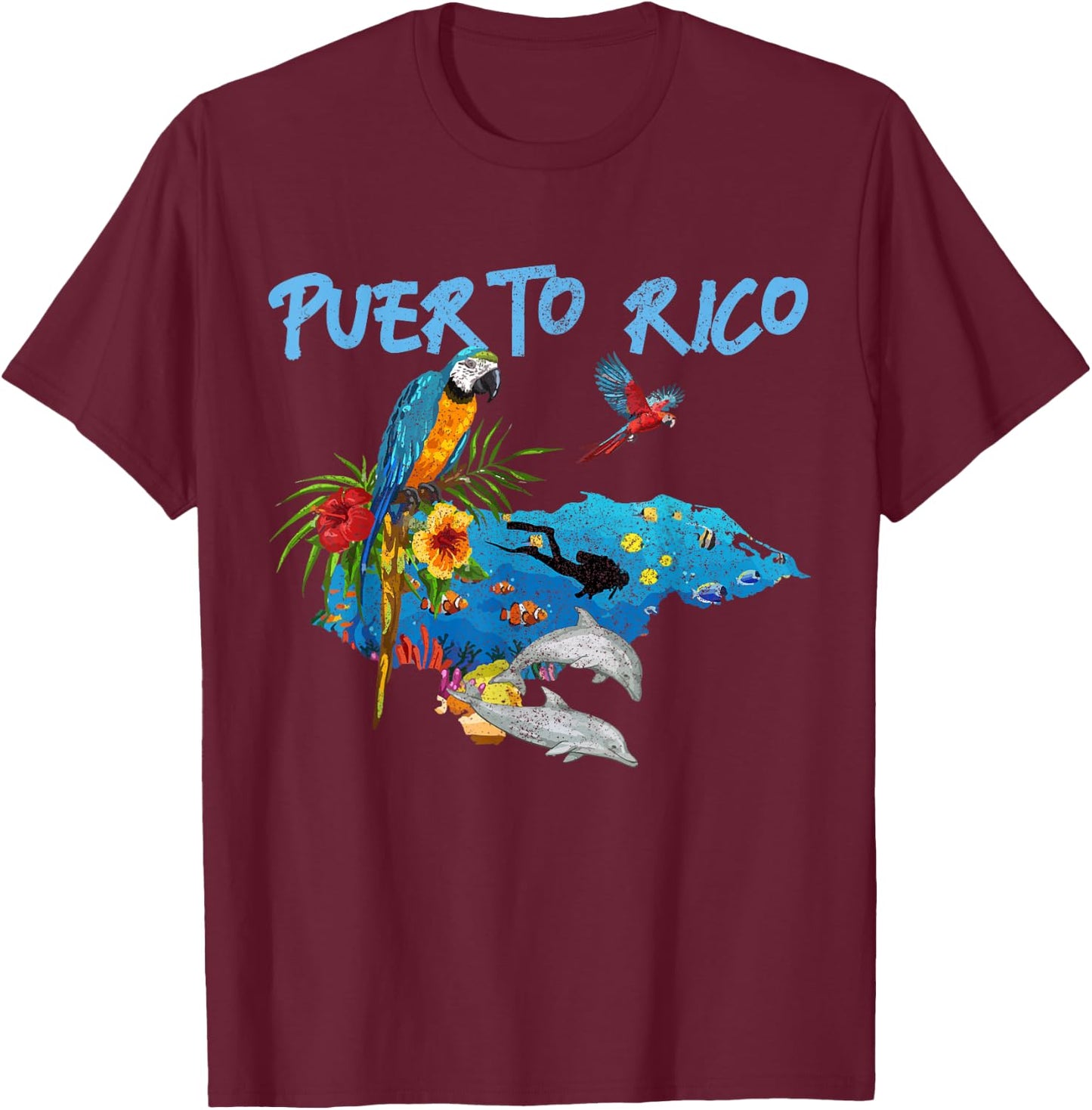 Puerto Rico Souvenir Parrot Scuba Diving Puerto Rican T-Shirt - T-Shirt | Maroon