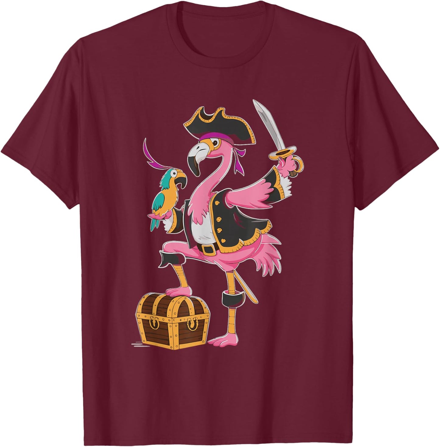 Flamingo Pirate T-Shirt - T-Shirt | Maroon