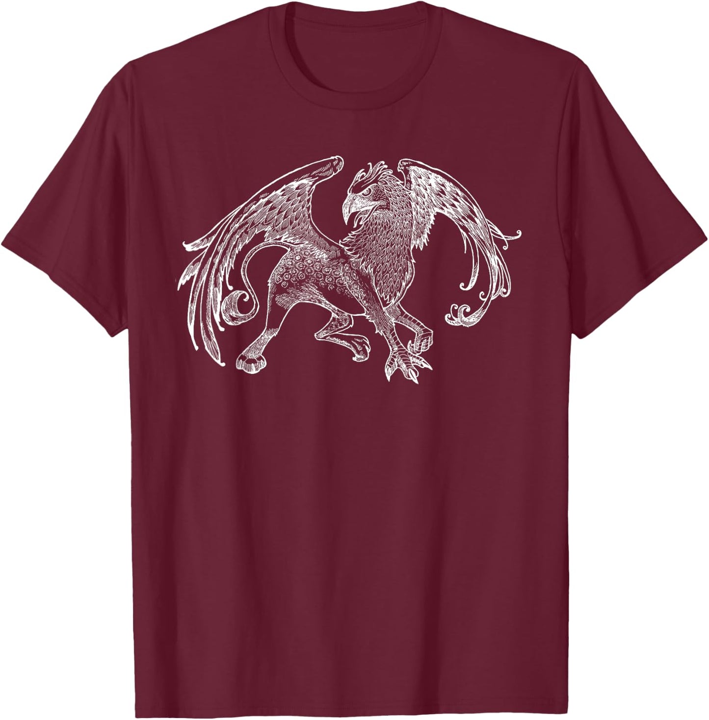 Mythical Sketched Griffin Lion Eagle Art Namesake T-Shirt - T-Shirt | Maroon