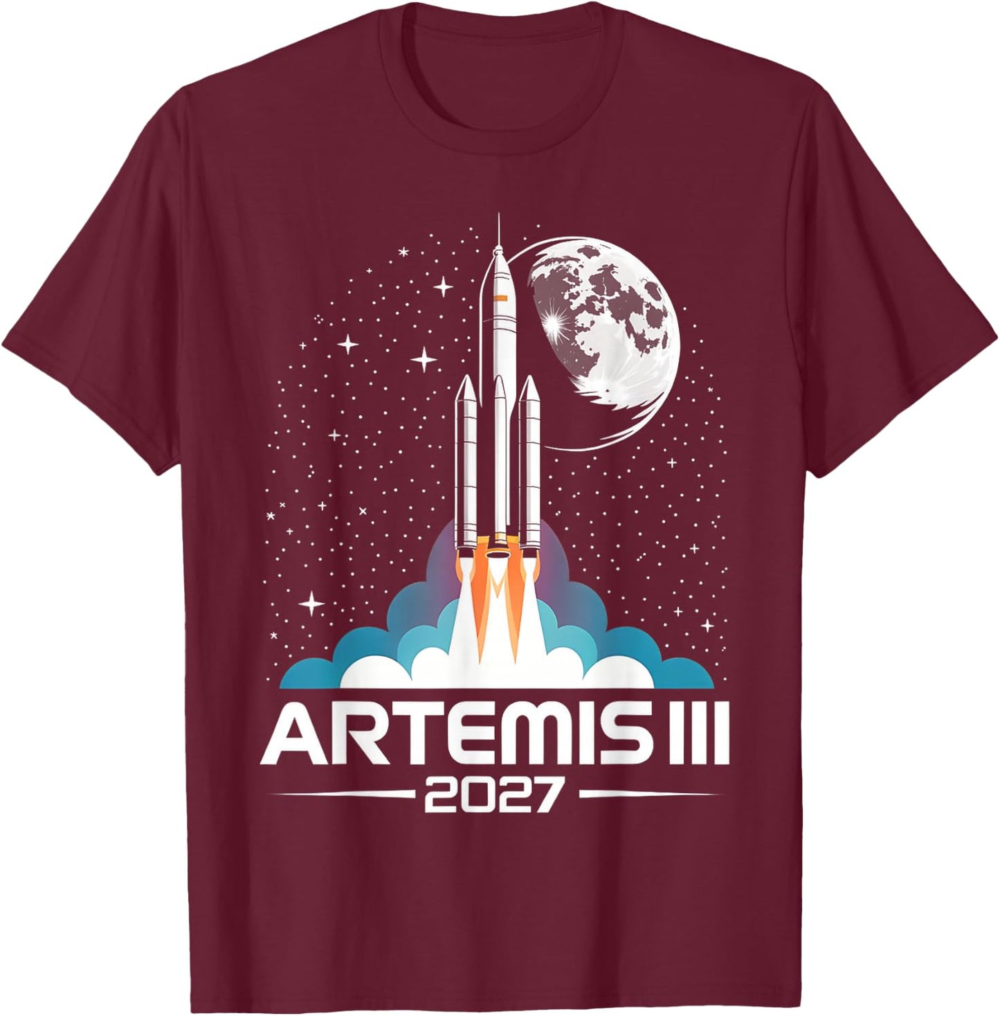 Artemis III 3 2027 Retro Space Earth Low Orbit T-Shirt - T-Shirt | Maroon