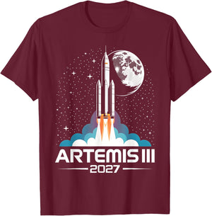 Artemis III 3 2027 Retro Space Earth Low Orbit T-Shirt - T-Shirt | Maroon