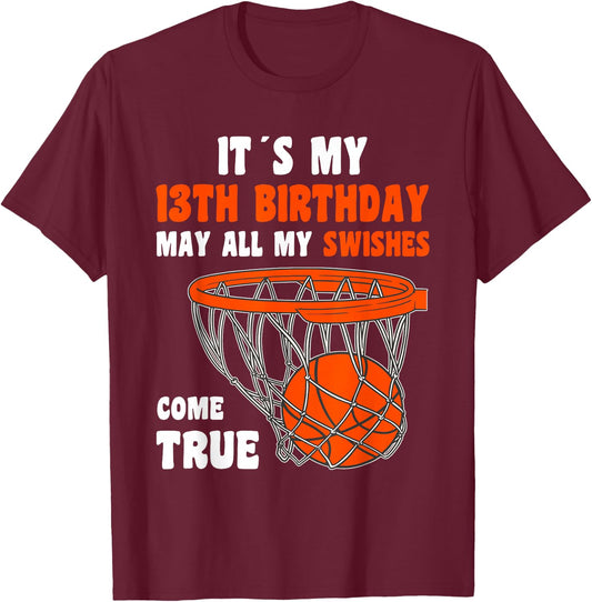 13 Year Old Happy 13th Birthday Basketball 13th Birthday T-Shirt - T-Shirt | Maroon