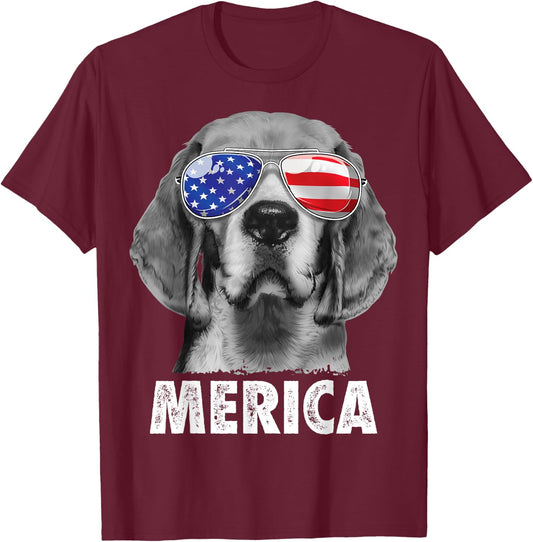 Beagle 4th of July Merica Sunglasses Men USA American Flag T-Shirt - T-Shirt | Maroon