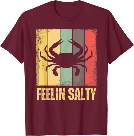Feelin Salty Maryland Crab Retro Vintage T-Shirt - T-Shirt | Maroon
