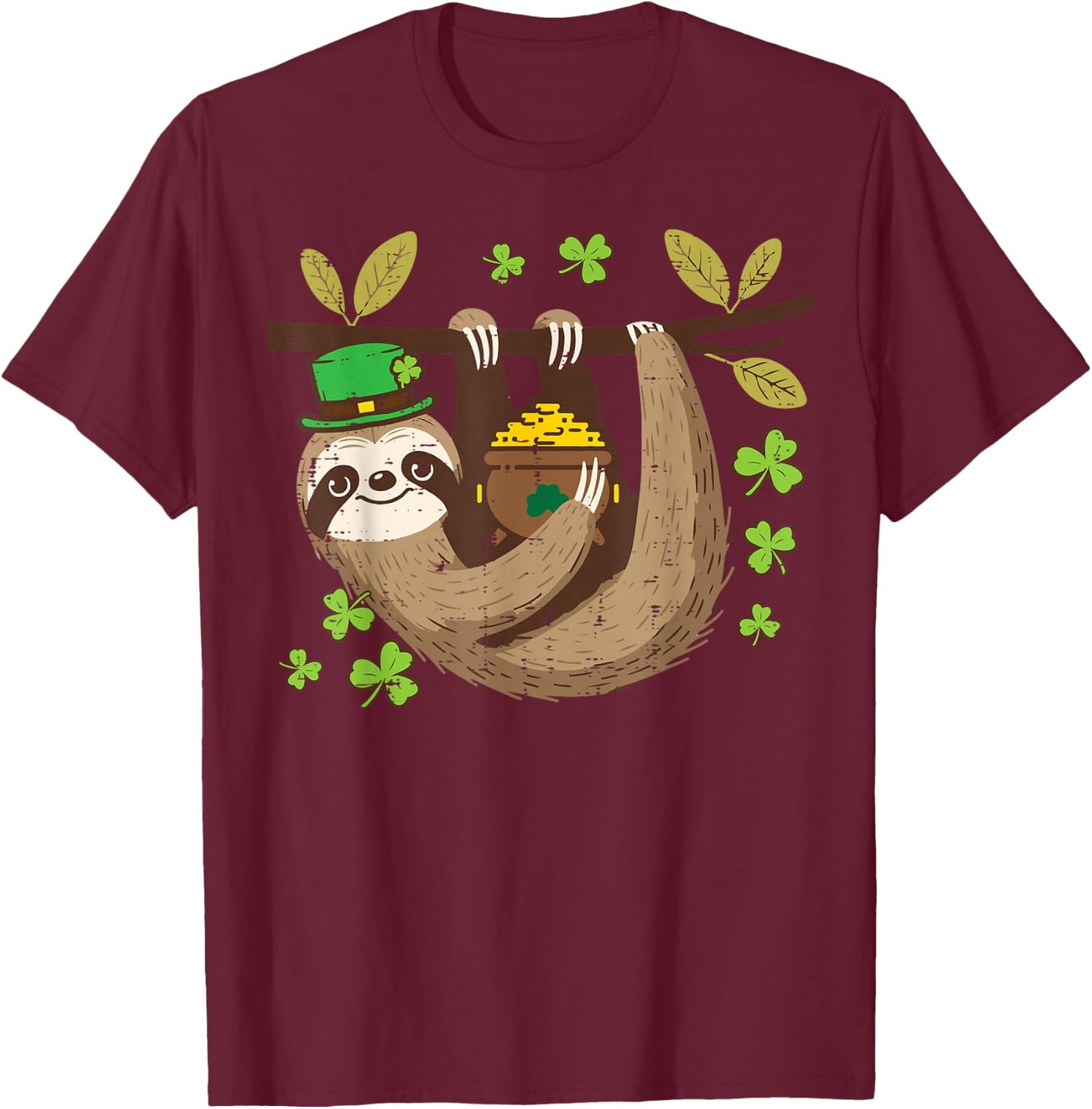 St Patricks Day Sloth Saint Pattys Paddys Kids Women Men T-Shirt - T-Shirt | Maroon