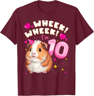 10th Birthday Girl 10 Years, Guinea Pig and Big Number 10 T-Shirt - T-Shirt | Maroon