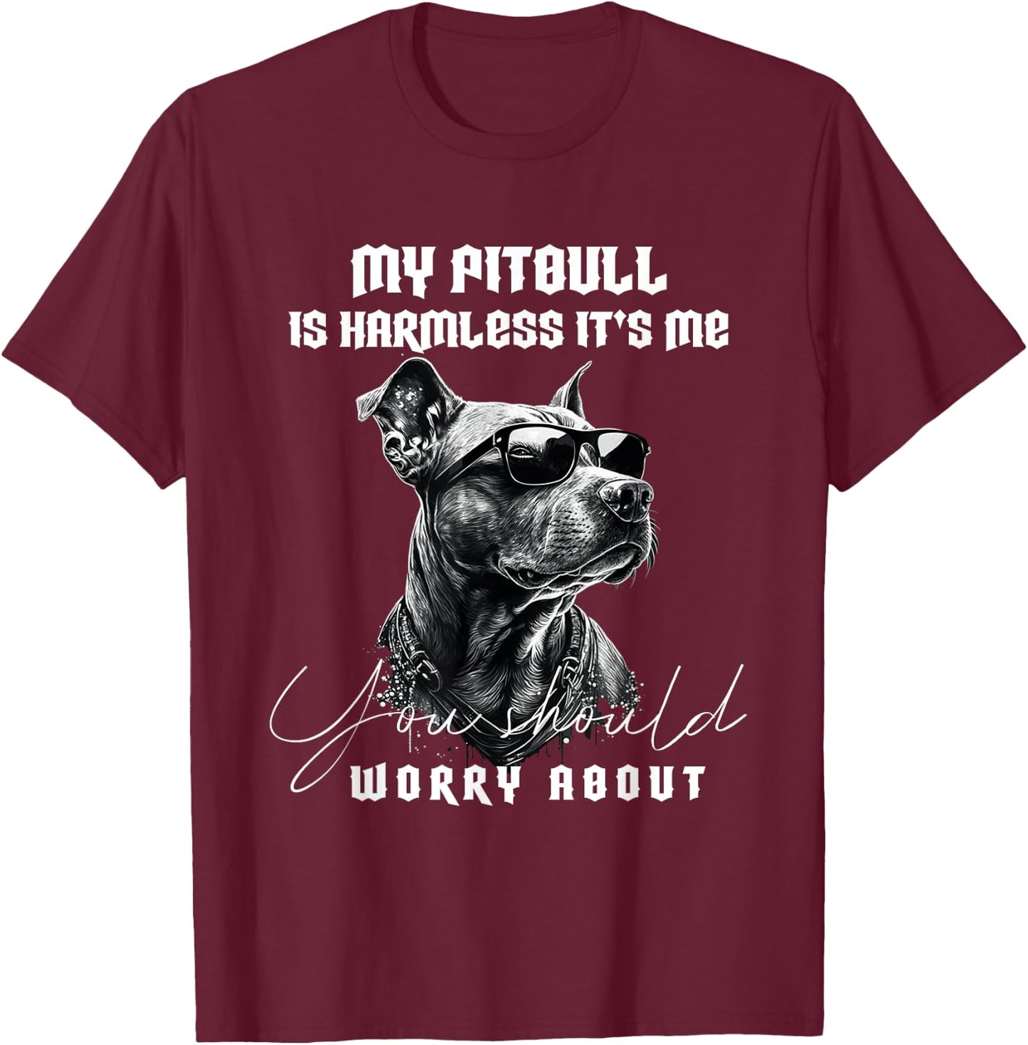My Pitbull is Harmless Its Me You Should Worry About Dog T-Shirt - T-Shirt | Maroon