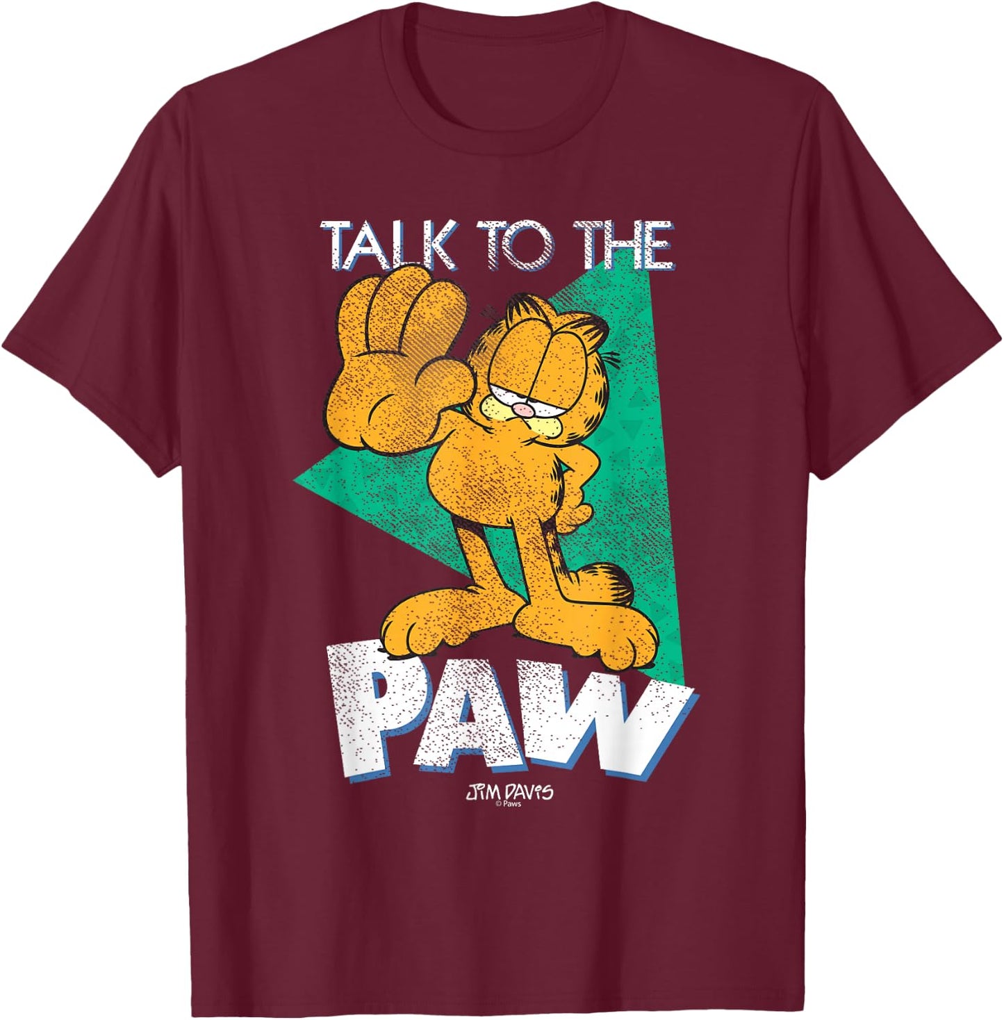 Garfield Distressed Talk to The Paw Retro Cartoon Cat T-Shirt - T-Shirt | Maroon