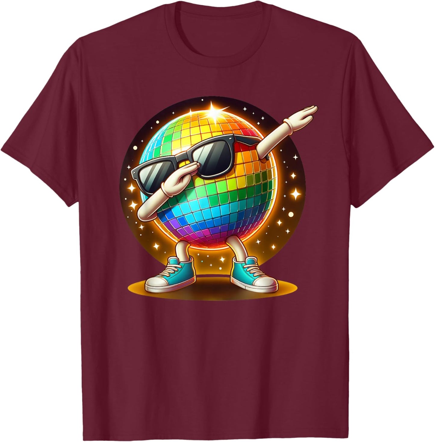 70s Disco Ball Dabbing Sunglasses Nightclub Dance LED Party , black T-Shirt - T-Shirt | Maroon