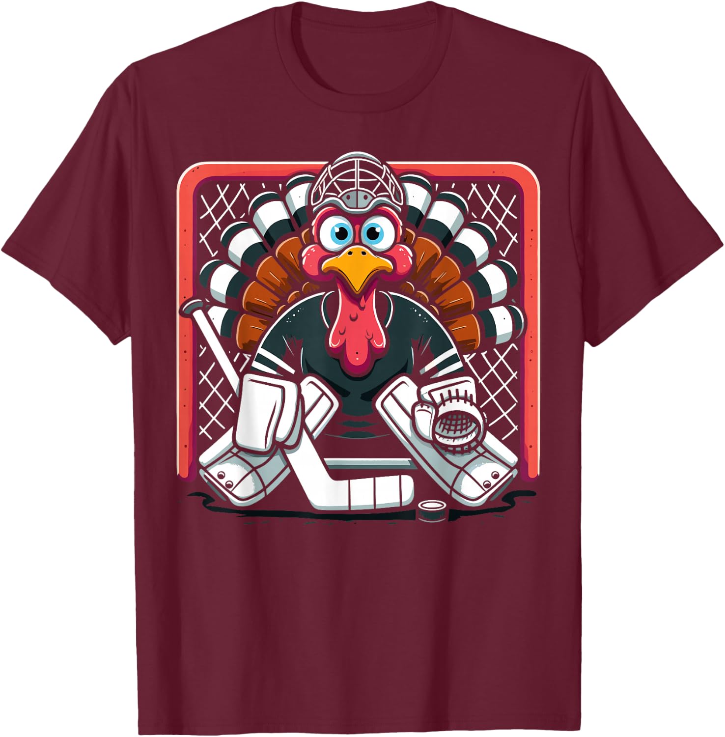 Thanksgiving Turkey Ice Hockey Goalie Youth Boys Thankful T-Shirt - T-Shirt | Maroon