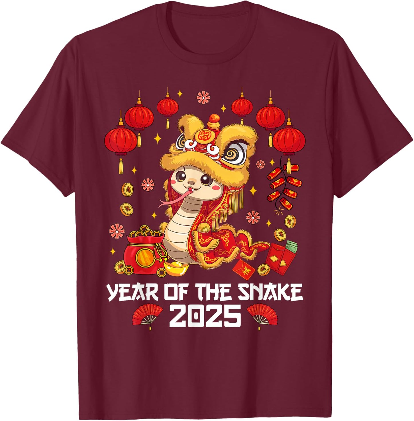 Chinese Lunnar New Year Snake The Year of The Snake 2025 T-Shirt - T-Shirt | Maroon