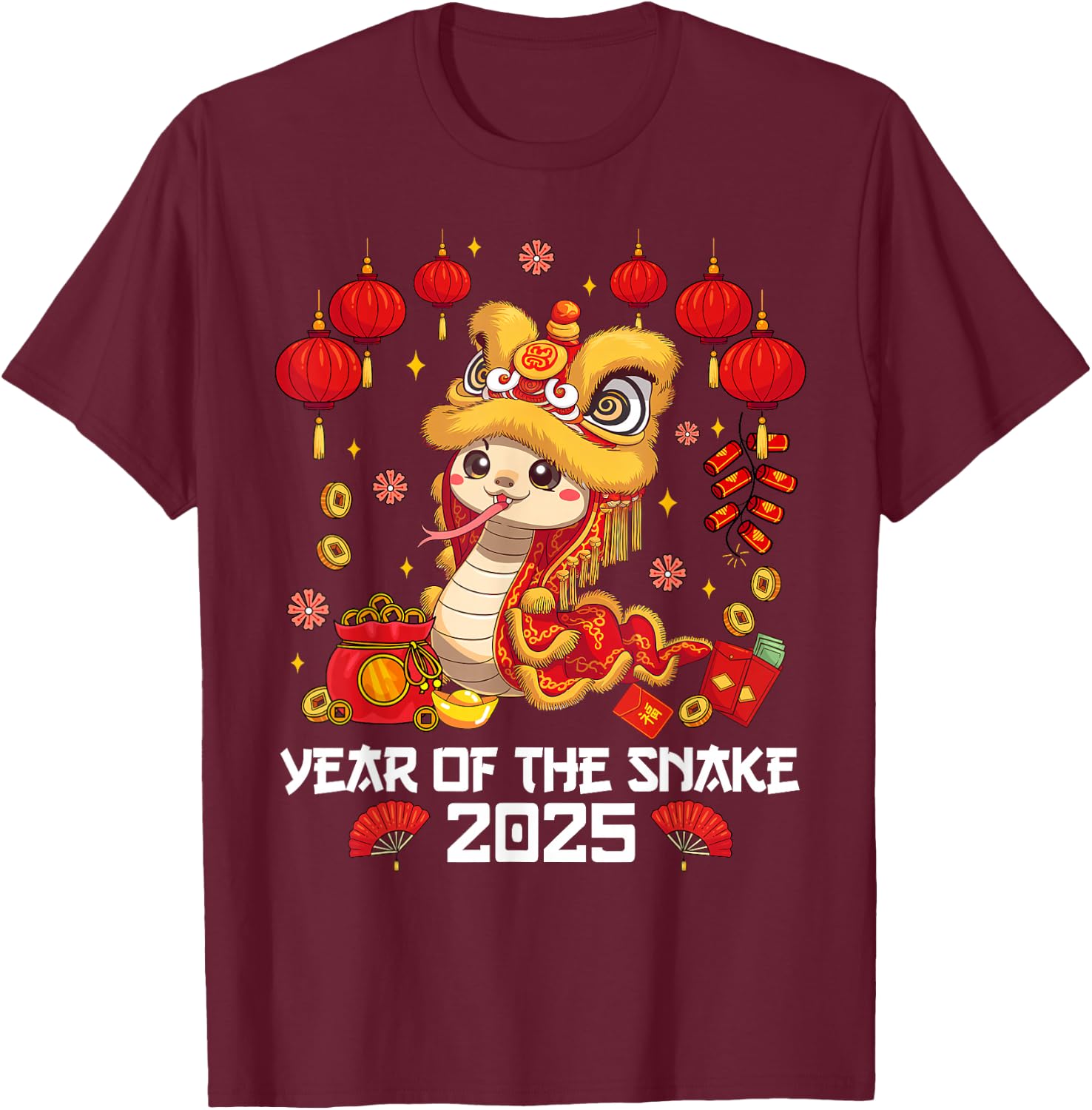 Chinese Lunnar New Year Snake The Year of The Snake 2025 T-Shirt - T-Shirt | Maroon