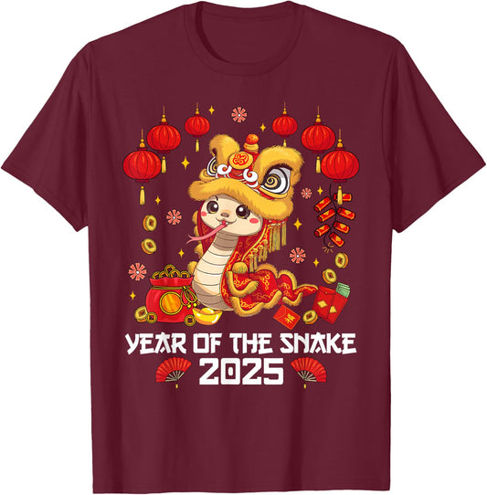 Chinese Lunnar New Year Snake The Year of The Snake 2025 T-Shirt - T-Shirt | Maroon