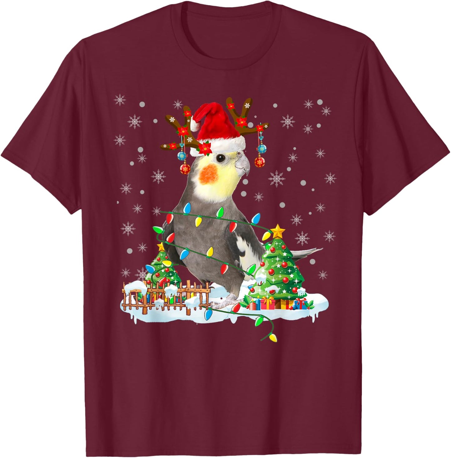 Christmas Cockatiel Lover Santa Cockatiel Christmas Lights T-Shirt - T-Shirt | Maroon