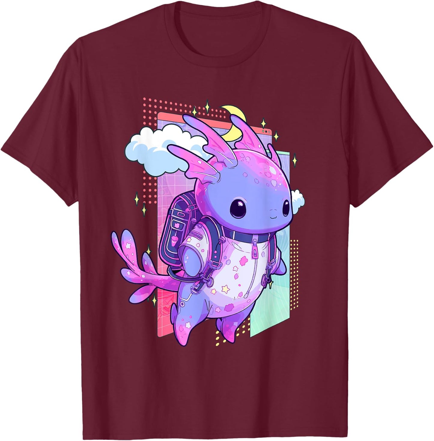 Cute Pastel Goth Space Galaxy Axolotl Nu Goth Aesthetic T-Shirt - T-Shirt | Maroon