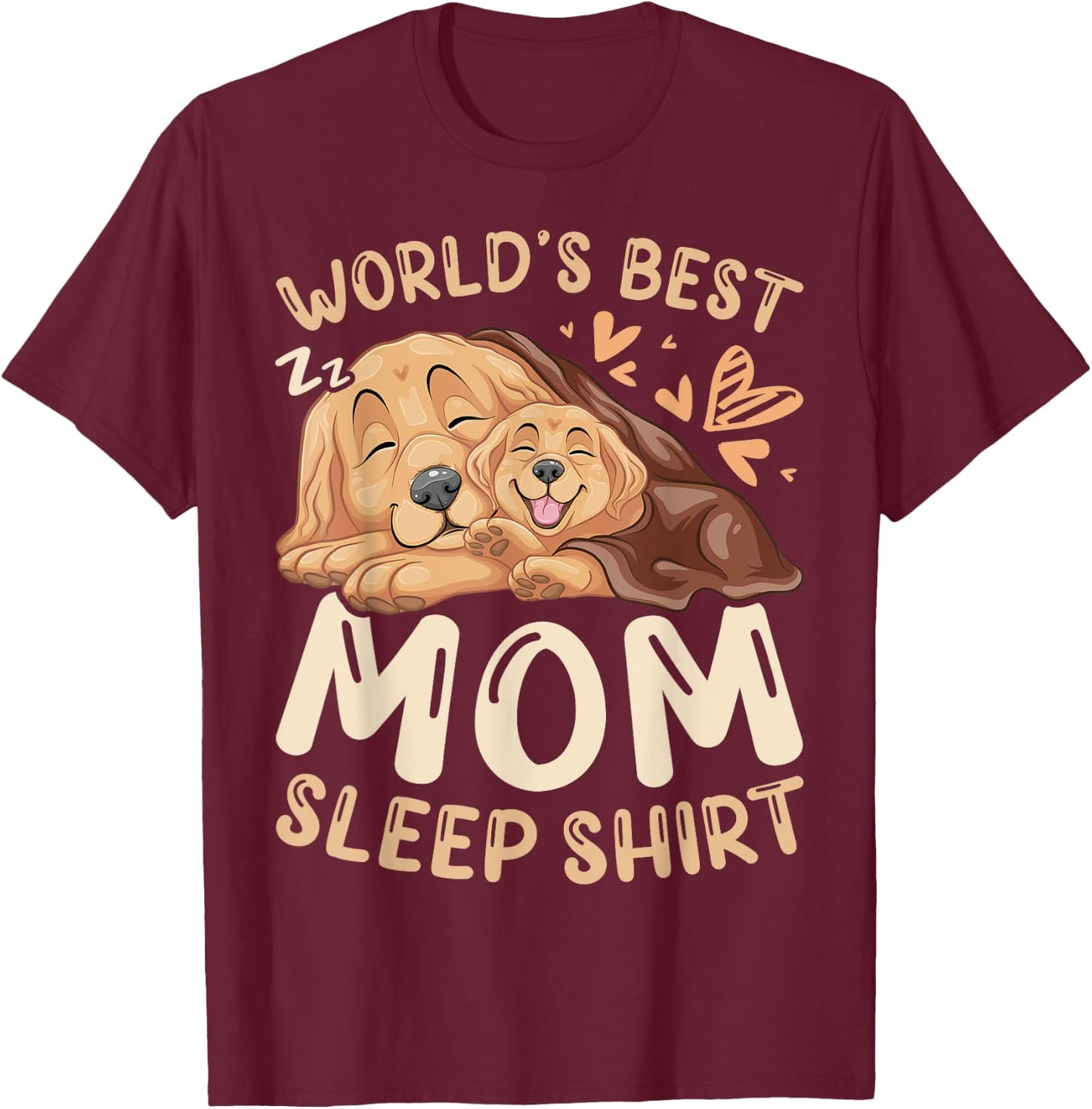 World's Best Mom Sleep Shirt, Golden Retriever with Puppy T-Shirt - T-Shirt | Maroon