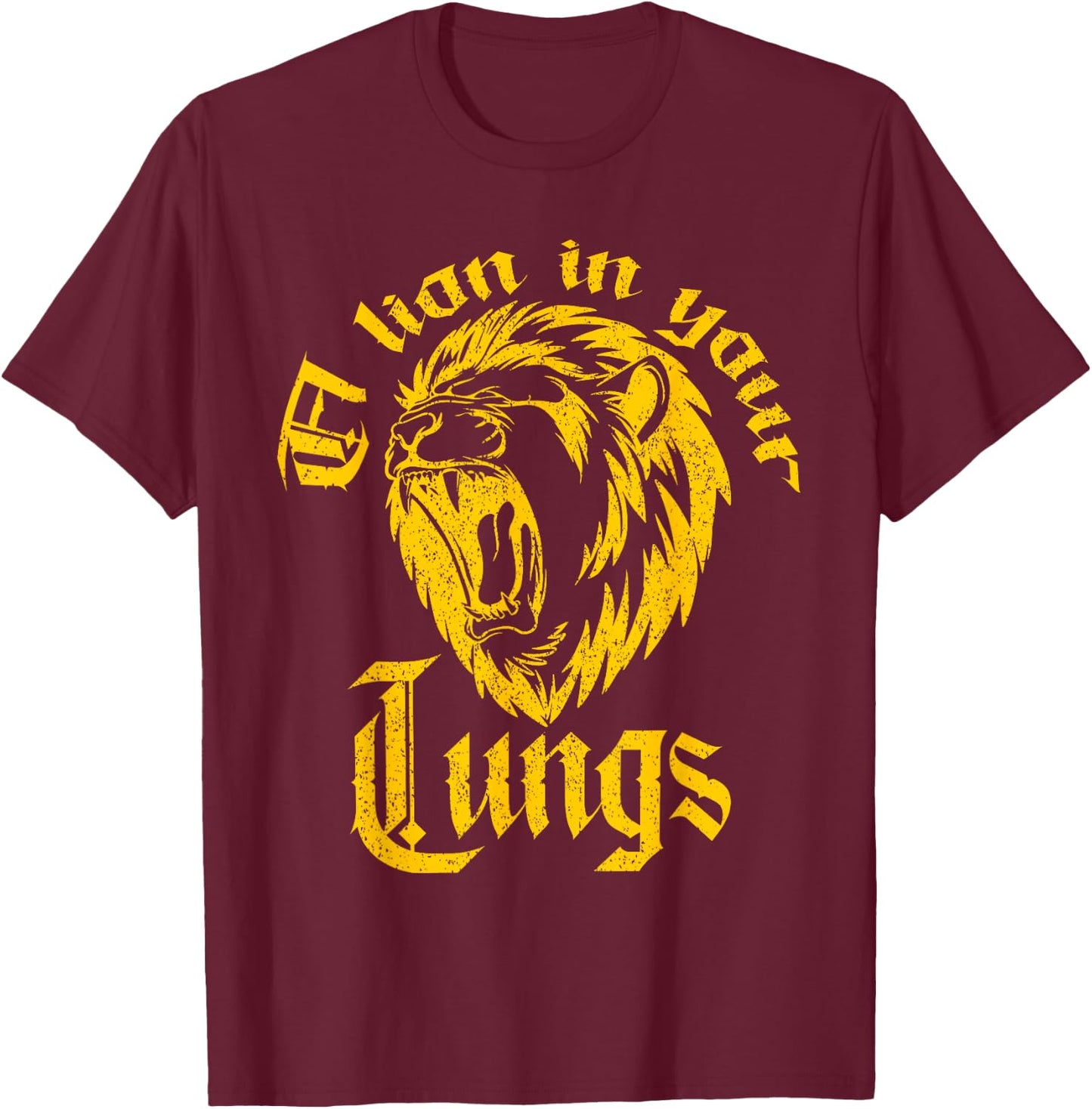 Worship Get Up Praise Lion Lungs Distressed Gold T-Shirt - T-Shirt | Maroon