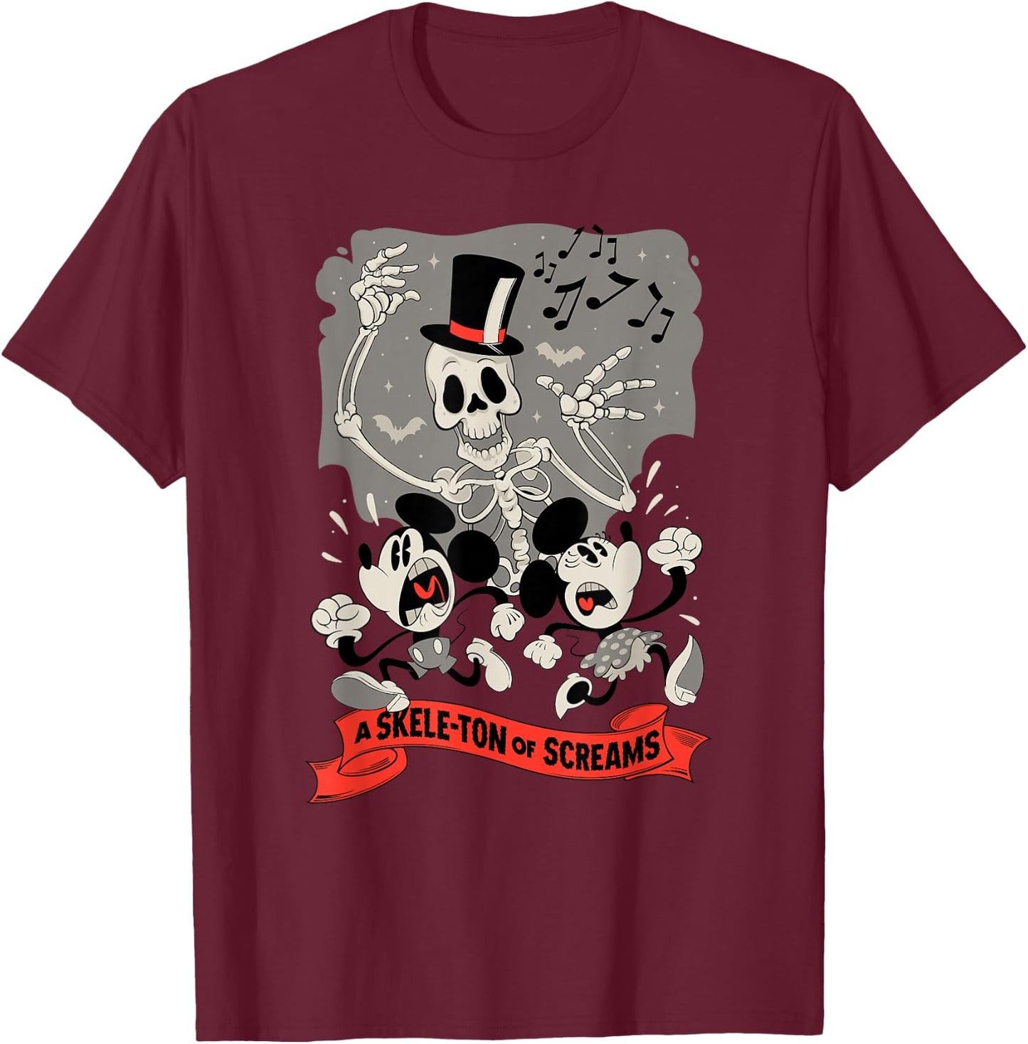 Disney Mickey and Friends Halloween Skele-ton of Screams T-Shirt - T-Shirt | Maroon