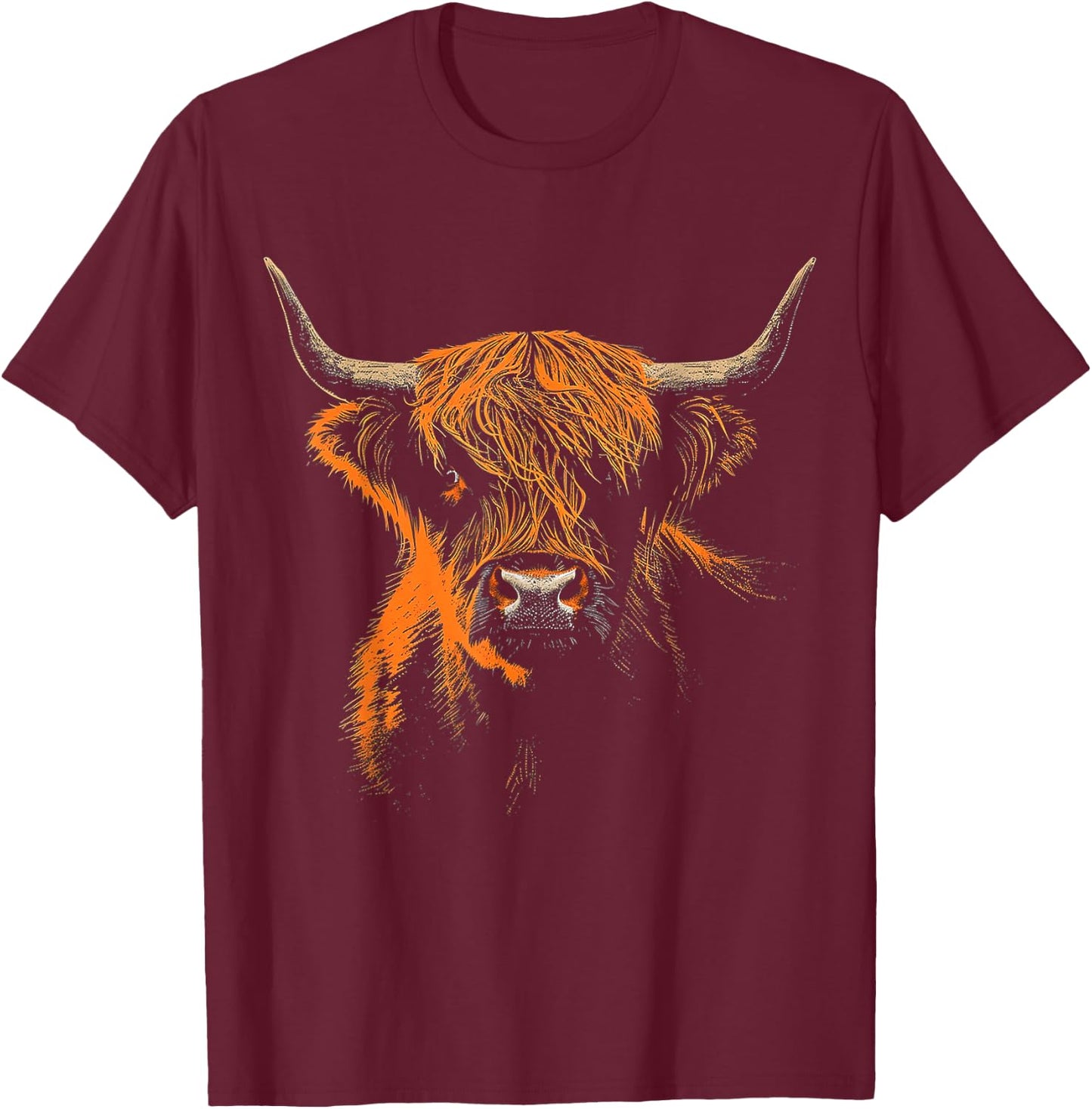 Highland Cow Farm Art Animal Portrait Graphic Highland Cow T-Shirt - T-Shirt | Maroon