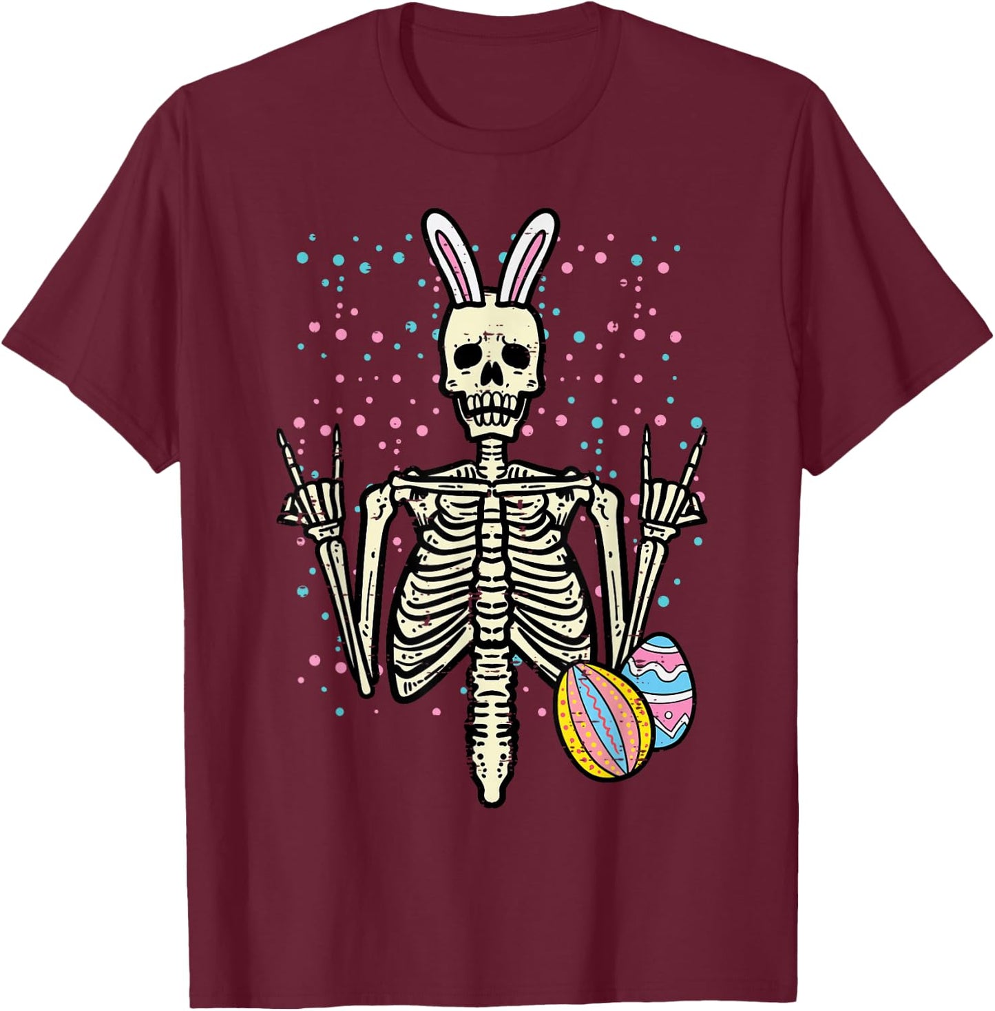 Easter Rocker Skeleton Rock Hand Men Boys Toddler Kids Youth T-Shirt - T-Shirt | Maroon