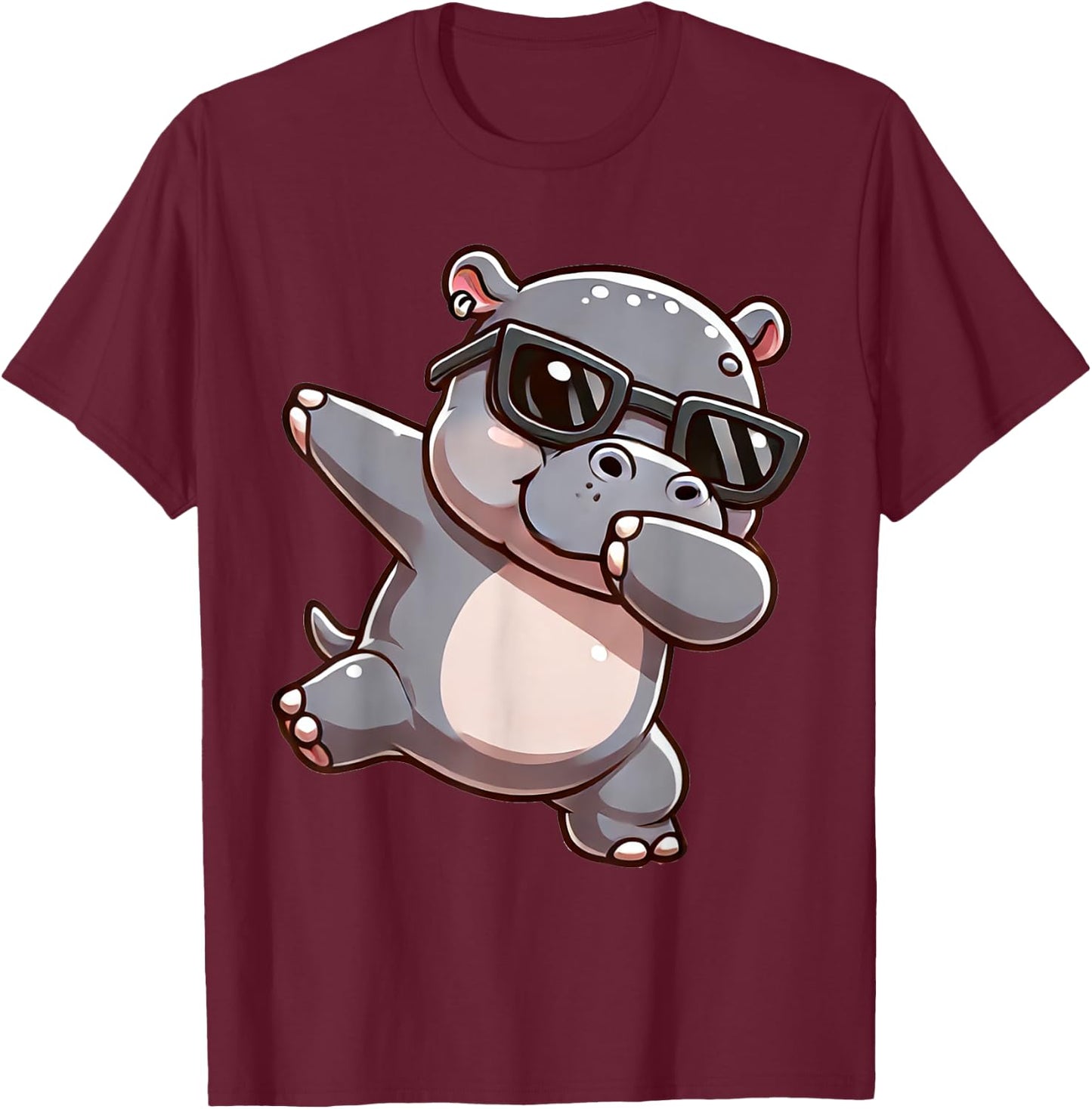 Dabbing Hippo Funny Hippo Zoomotiv Hippo , black, S T-Shirt - T-Shirt | Maroon
