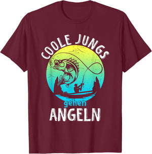 Cool Boys Go Fishing - Fishing Fisherman Gift Boys , black T-Shirt - T-Shirt | Maroon