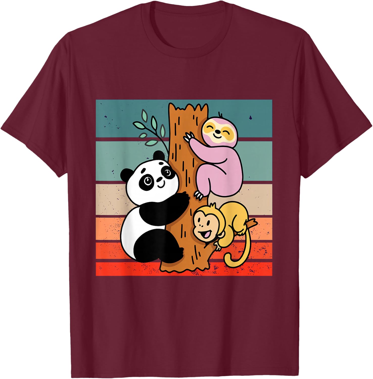 Panda sloth monkey tree clinging cute animals jungle nature T-Shirt - T-Shirt | Maroon