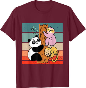 Panda sloth monkey tree clinging cute animals jungle nature T-Shirt - T-Shirt | Maroon