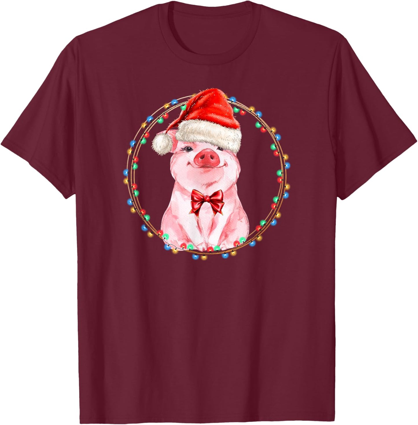 Sweet Pig with Santa Hat Pig Lover Christmas T-Shirt - T-Shirt | Maroon