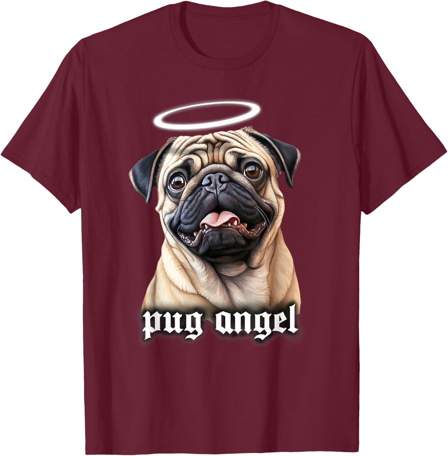 Pug Angel Dog Portrait T-Shirt - T-Shirt | Maroon