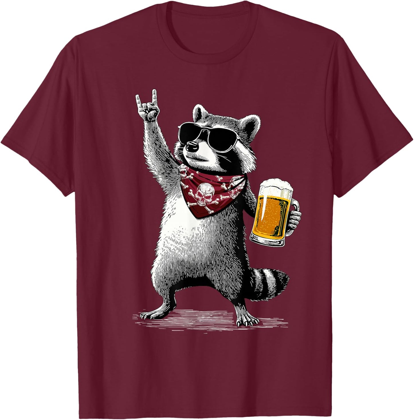 Raccoon Rock On Beer Bar Kneipentour und trinkt lustiges Bier T-Shirt - T-Shirt | Maroon
