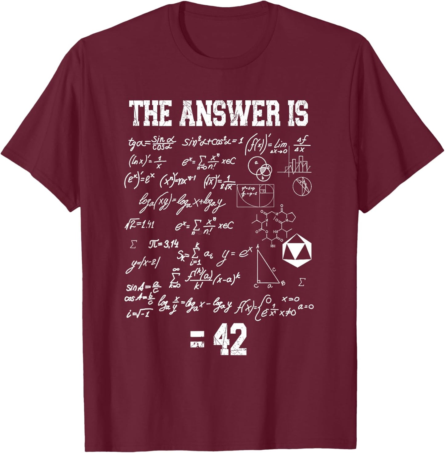 The Answer is 42, Genie, Nerd, Mathematik T-Shirt - T-Shirt | Maroon