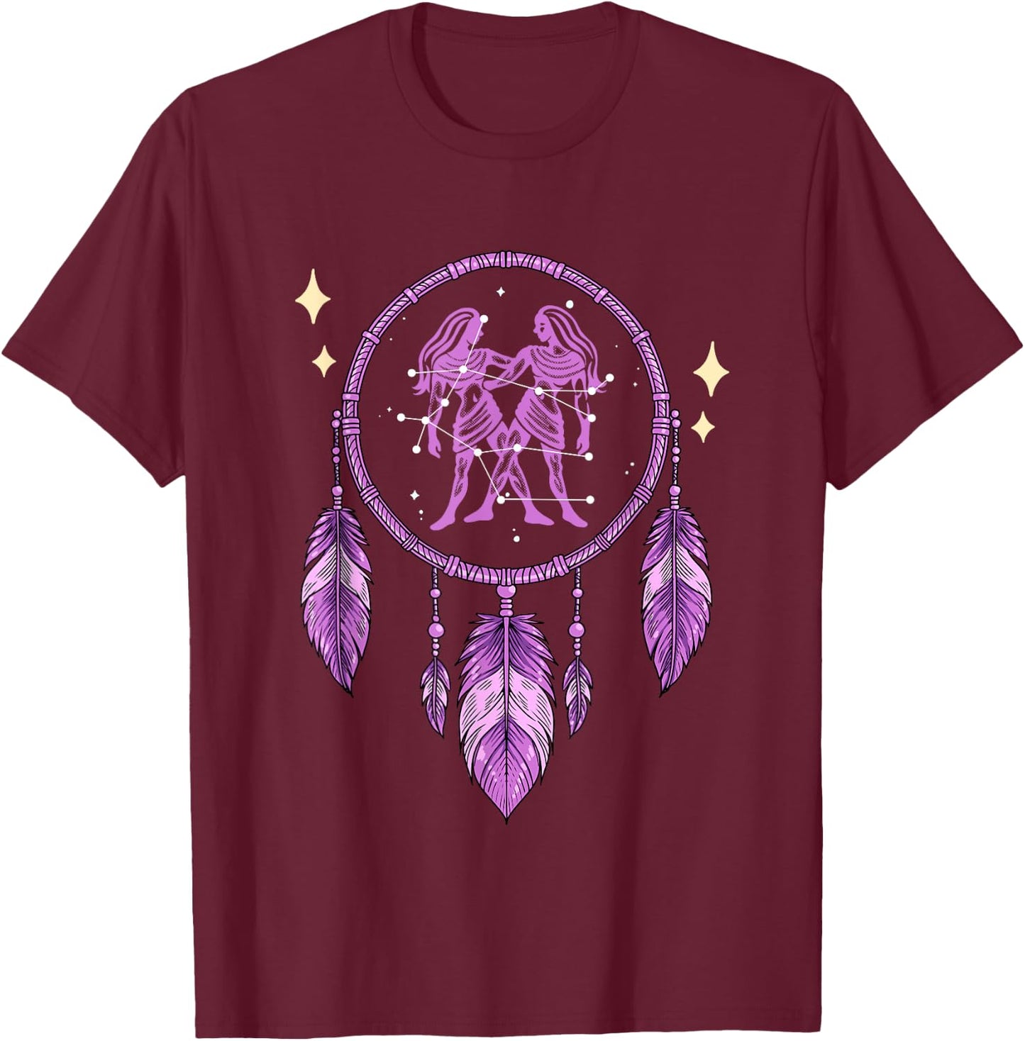 Gemini Zodiac Sign T-Shirt - T-Shirt | Maroon