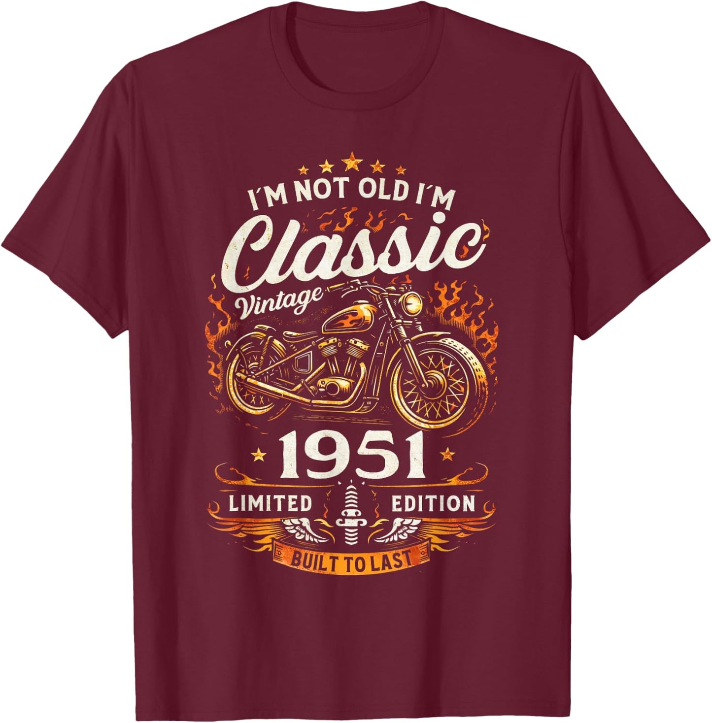 75 Ans Anniversaire Homme Moto Motard Biker 1951 T-Shirt - T-Shirt | Maroon