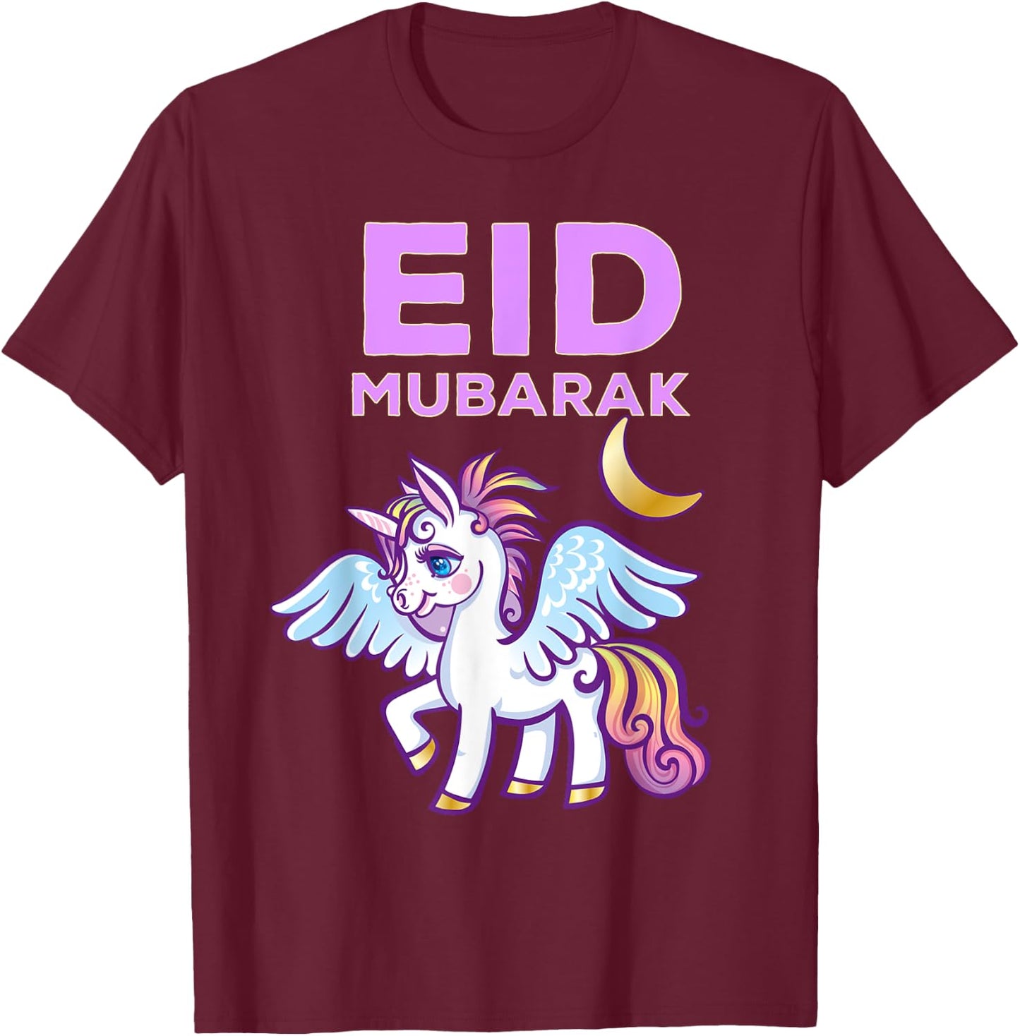 Eid Mubarak Gift Kids Girls Eid Mubarak Unicorn T-Shirt - T-Shirt | Maroon