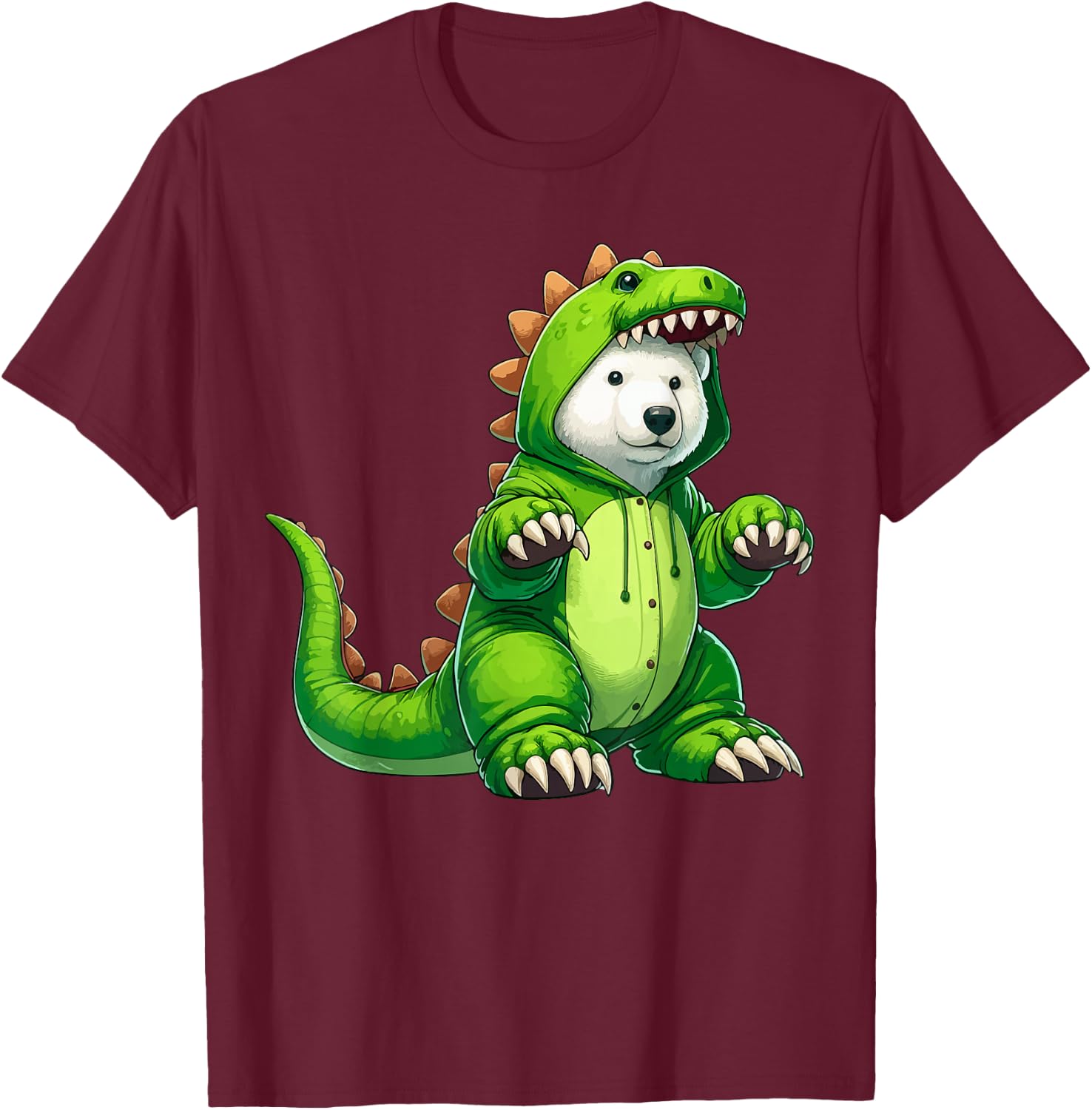 Polar Bear Wearing Dinosaur Costume Halloween Cosplay T-Rex T-Shirt - T-Shirt | Maroon