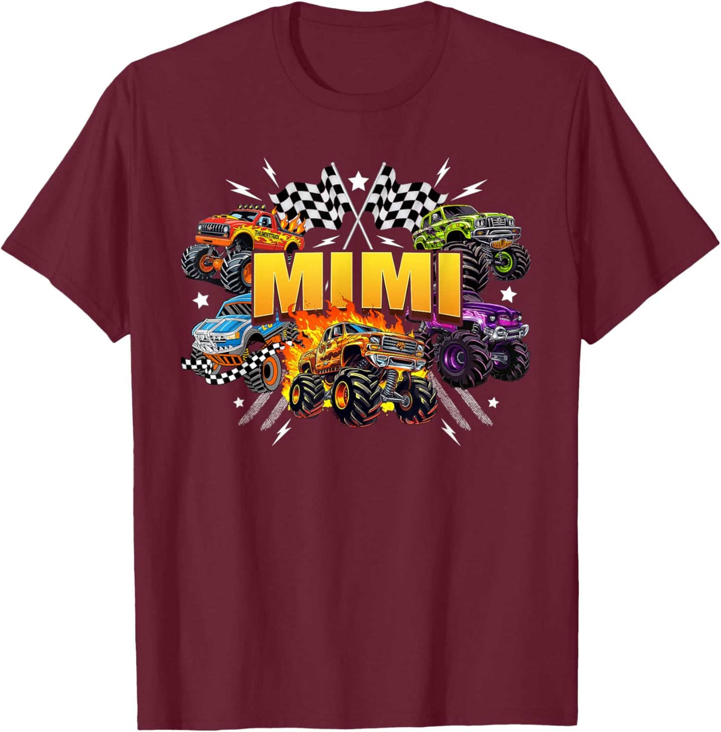 Mimi Retro Monster Truck Family Crew Birthday Matching T-Shirt - T-Shirt | Maroon