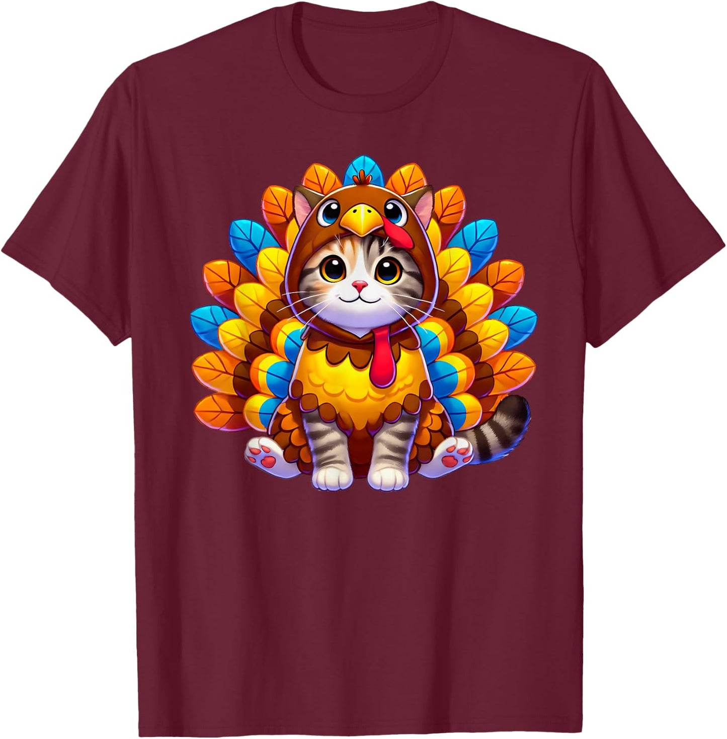 Happy Thanksgiving Cat Turkey Costume Christmas Day T-Shirt - T-Shirt | Maroon