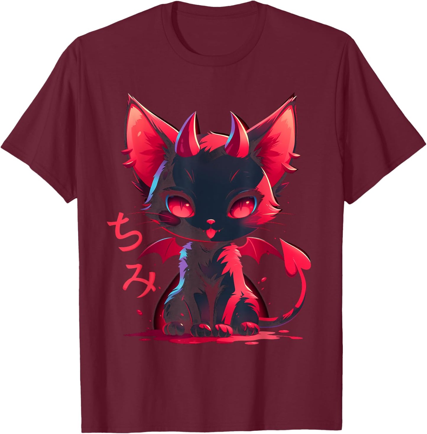 Yami Kawaii Devil Cat Creepy Cute Pastel Goth Japanese , black T-Shirt - T-Shirt | Maroon
