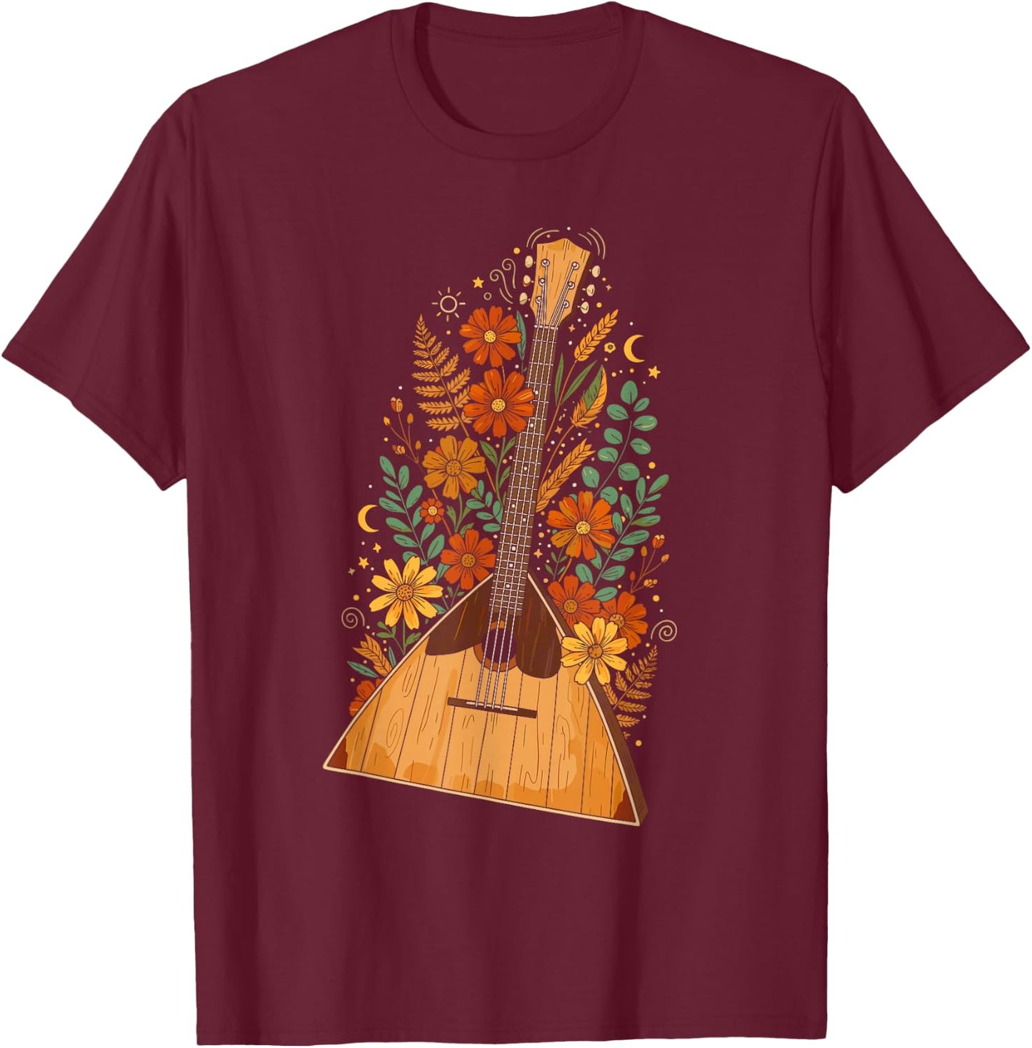 Boho Floral Balalaika Folk T-Shirt - T-Shirt | Maroon