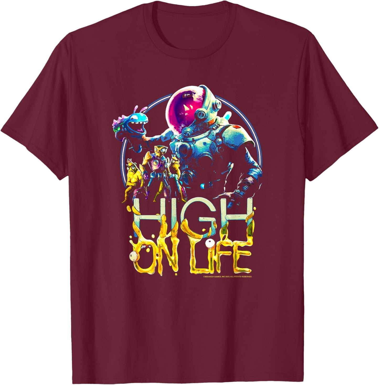 High on Life Kenny Smiling Vintage Group Shot Poster T-Shirt - T-Shirt | Maroon
