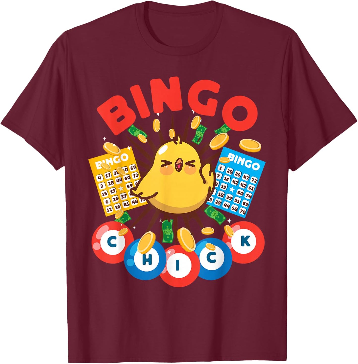 Bingo Player Chicken Girl Bingo Chick T-Shirt - T-Shirt | Maroon