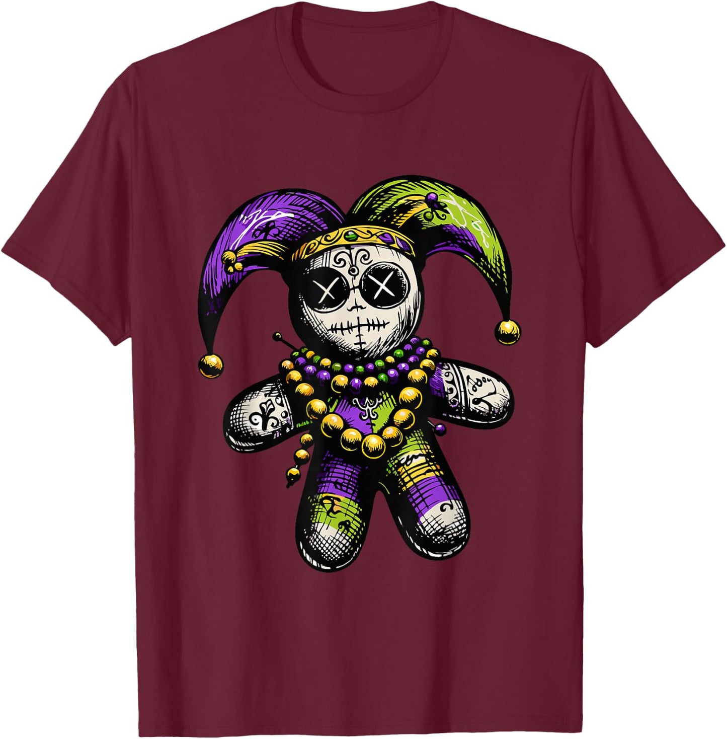Mardi Gras Witch Doctor Goth Women Men Voodoo Doll Costume T-Shirt - T-Shirt | Maroon
