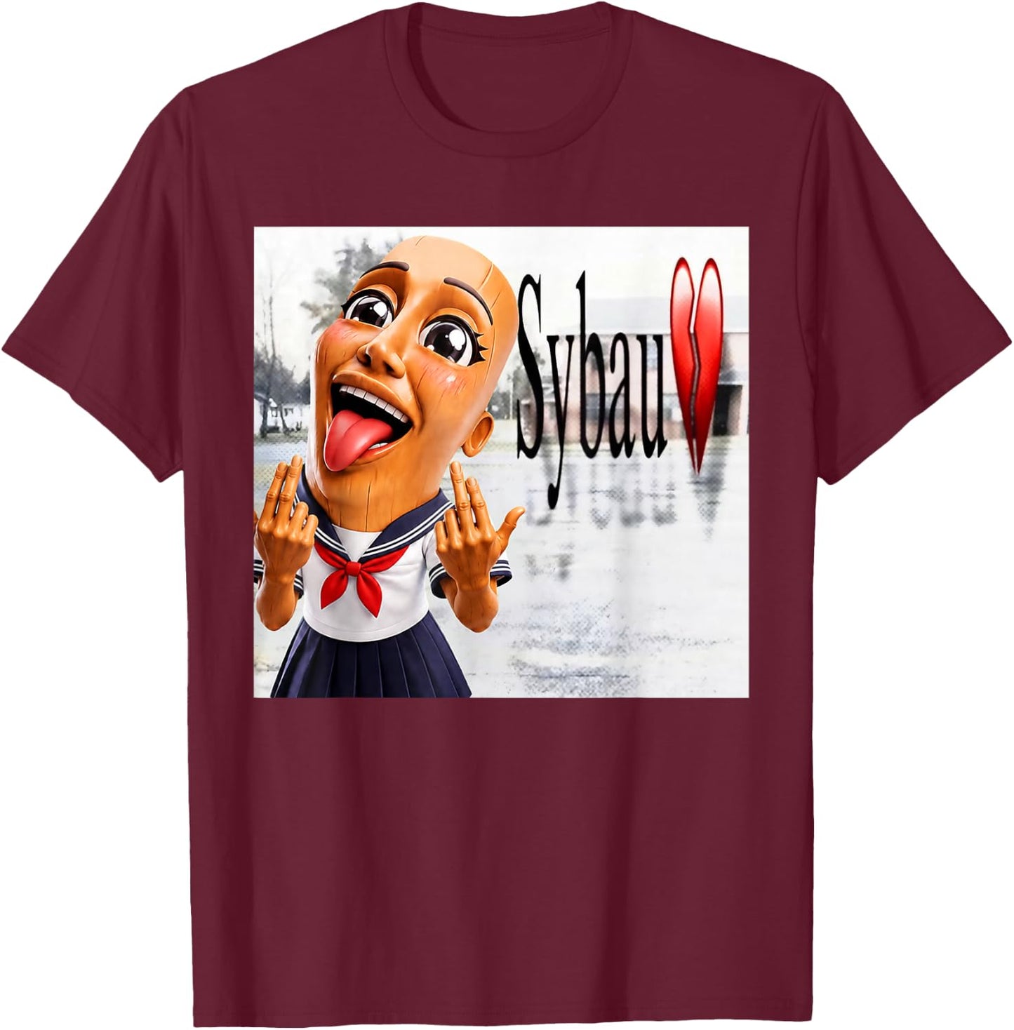 Funny Anime Tung Sahur Chan SYBAU Tuff Brainrot Meme T-Shirt - T-Shirt | Maroon