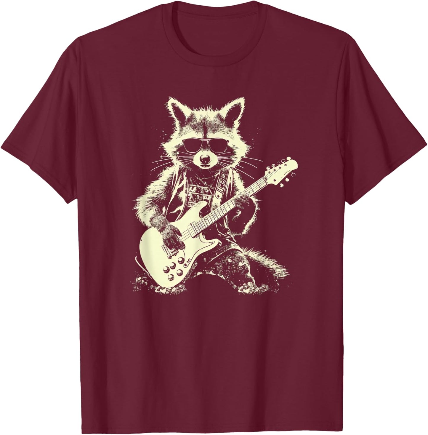 Funny Racoon Playing electrivc guitar cool Urban art street T-Shirt - T-Shirt | Maroon
