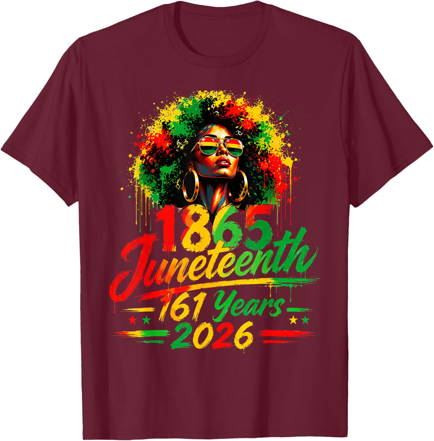 1865 Juneteenth 161 Years Black Woman Juneteenth African T-Shirt - T-Shirt | Maroon