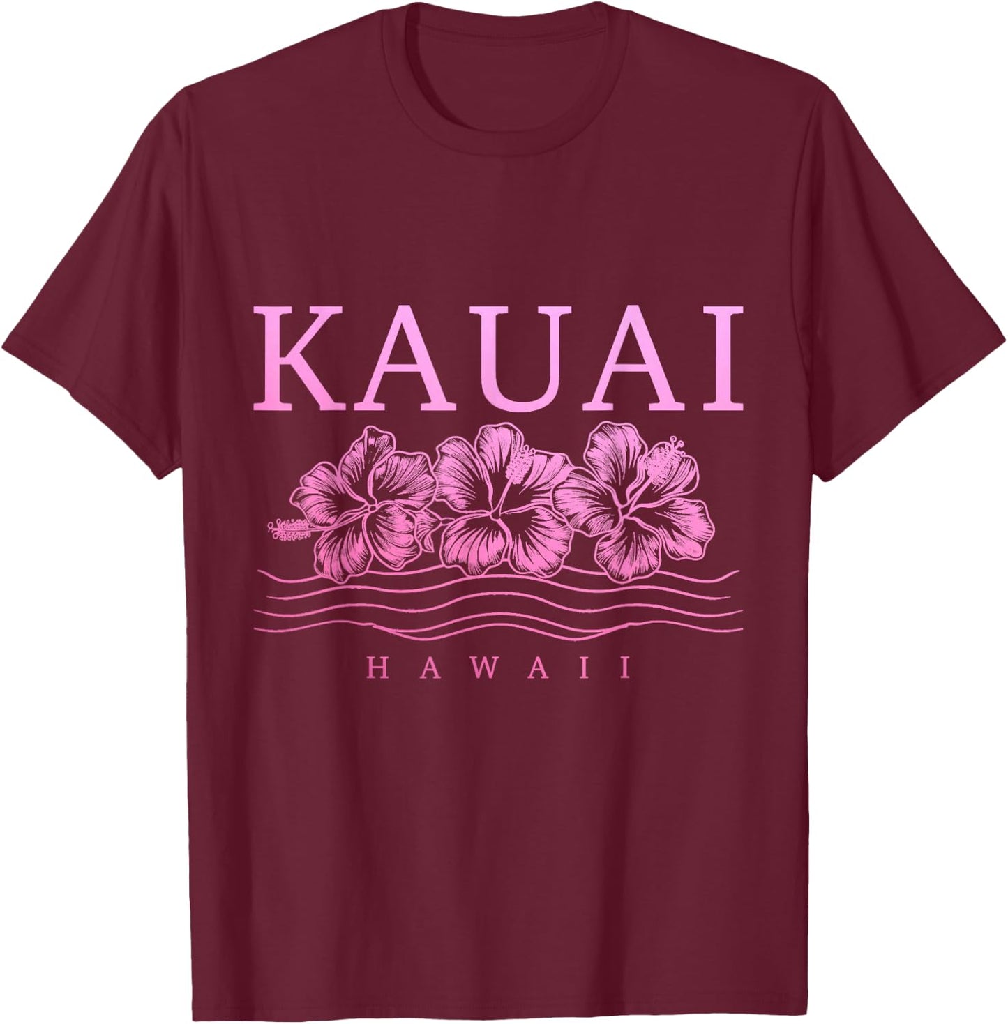Kauai Hawaii Hawaiian Hibiscus Flowers Surfer Souvenir T-Shirt - T-Shirt | Maroon