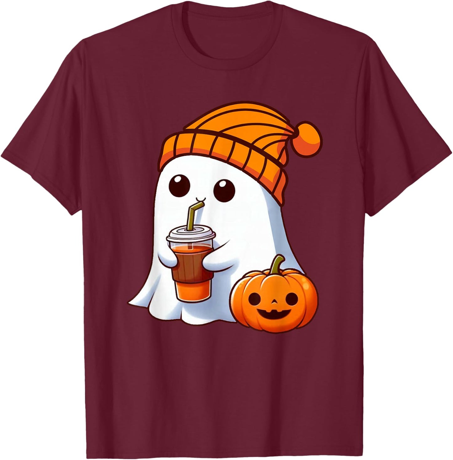 Halloween Costume Ghost drinking pumpkin Men Women girls T-Shirt - T-Shirt | Maroon