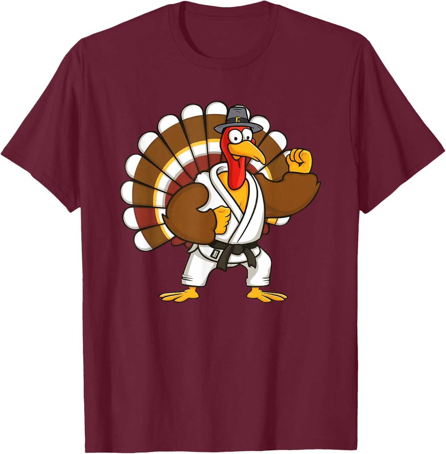 Turkey With Jiu Jitsu Thankful Thanksgiving Jiu Jitsu Lover T-Shirt - T-Shirt | Maroon