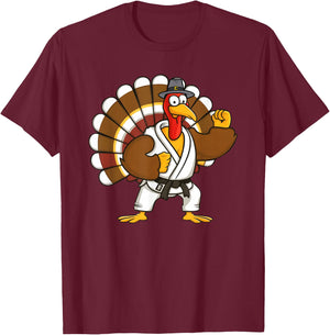 Turkey With Jiu Jitsu Thankful Thanksgiving Jiu Jitsu Lover T-Shirt - T-Shirt | Maroon